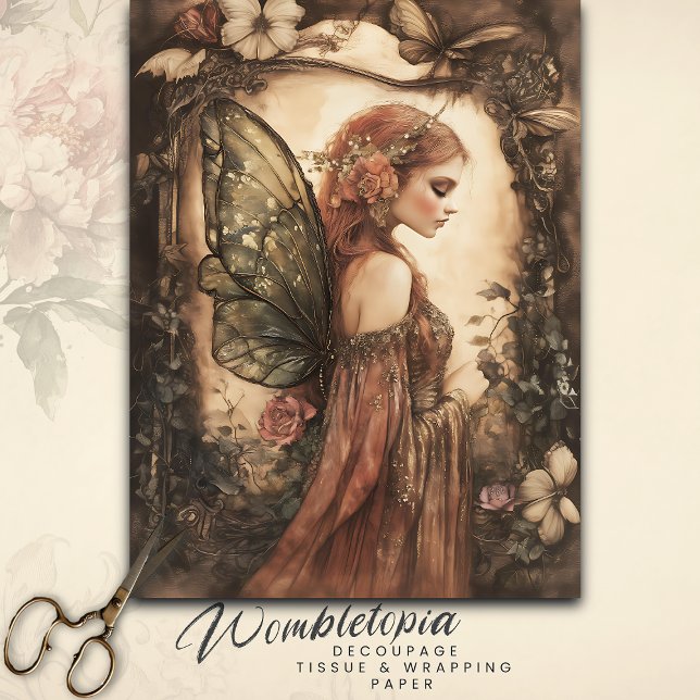 Vintage Woodland Fairy with Roses Decoupage  Tissue Paper (Creator Uploaded)