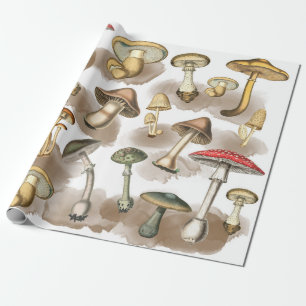 Vintage Woodland Forest Mushrooms Wrapping Paper
