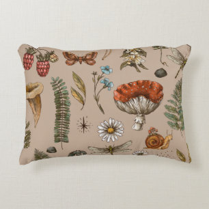 Vintage woodland nature seamless pattern. Amanita  Decorative Cushion