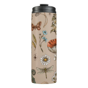 Vintage woodland nature seamless pattern. Amanita Thermal Tumbler