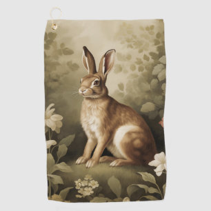 Vintage Woodland Rabbit in a Floral Forest Golf Towel