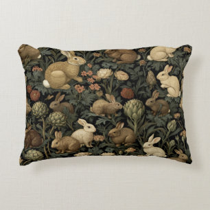 Vintage Woodland Rabbit Pattern Dark Botanical Decorative Cushion