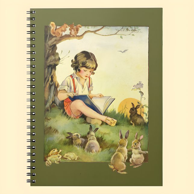 Vintage Woodland Reading Child  Spiral Notebook (Creator Uploaded)