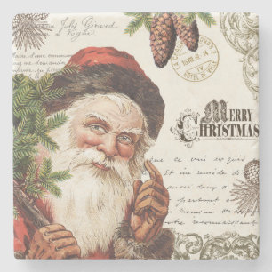 vintage woodland Santa Stone Coaster