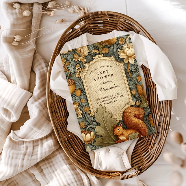Vintage Woodland Squirrel Floral Baby Shower Invitation (Creator Uploaded)