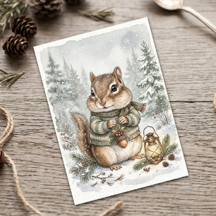 Vintage Woodland Winter Chipmunk Rustic Forest Card