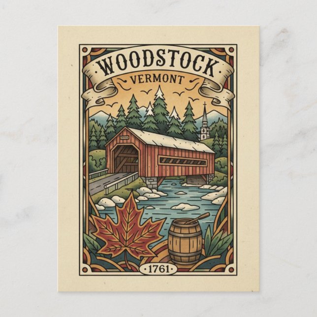 Vintage Woodstock Vermont Travel Postcard (Front)