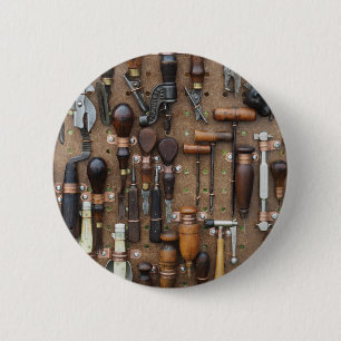 Vintage Woodworking and leather craft tools 6 Cm Round Badge