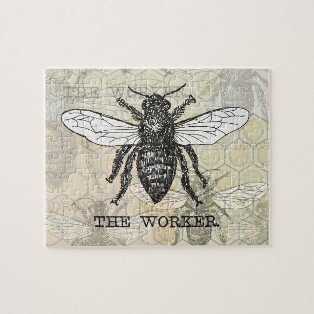 Vintage Worker Bee Illustration Art Jigsaw Puzzle (Horizontal)