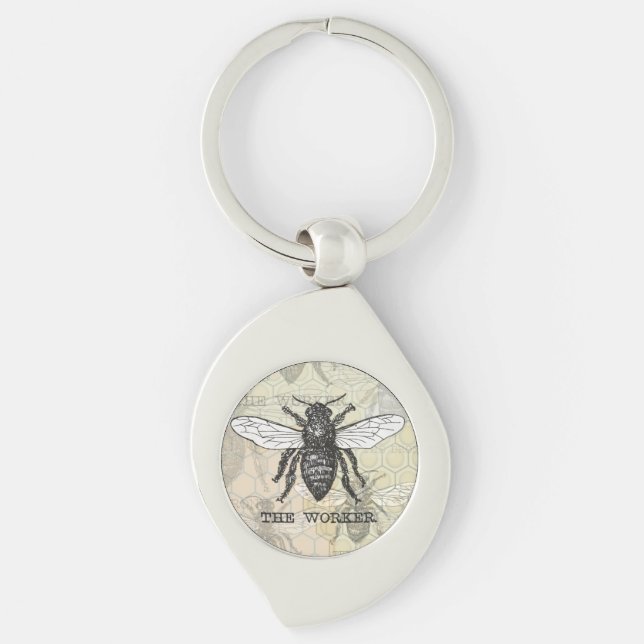 Vintage Worker Bee Illustration Art Key Ring (Front)