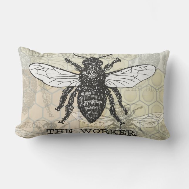 Vintage Worker Bee Illustration Art Lumbar Cushion (Front)