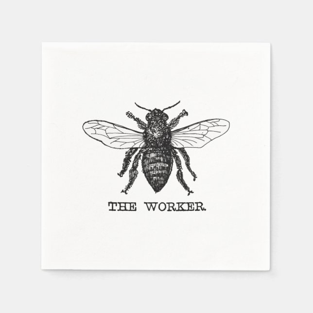 Vintage Worker Bee Illustration Art Napkin (Front)