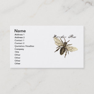 Vintage Worker Bee Insect Illustration Antique Business Card