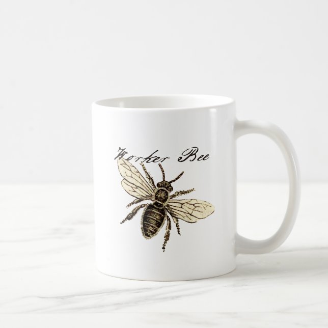 Vintage Worker Bee Insect Illustration Antique Coffee Mug (Right)