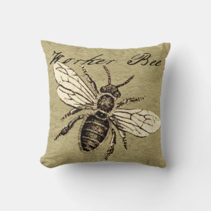 Vintage Worker Bee Insect Illustration Antique Cushion