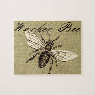 Vintage Worker Bee Insect Illustration Antique Jigsaw Puzzle