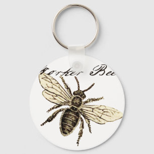 Vintage Worker Bee Insect Illustration Antique Key Ring