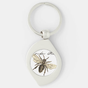 Vintage Worker Bee Insect Illustration Antique Key Ring