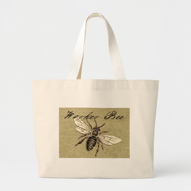 Vintage Worker Bee Insect Illustration Antique Large Tote Bag (Front)