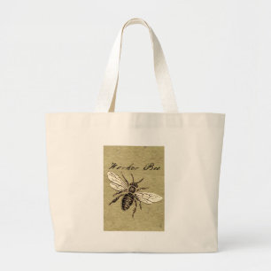 Vintage Worker Bee Insect Illustration Antique Large Tote Bag