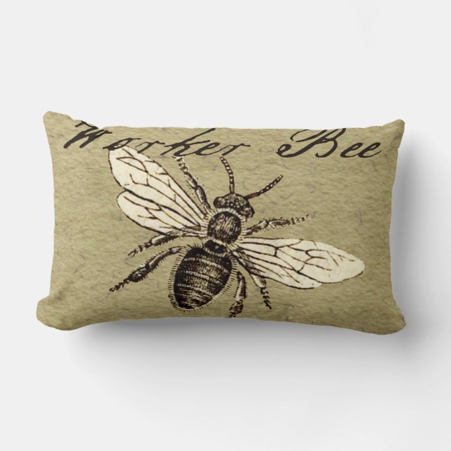 Vintage Worker Bee Insect Illustration Antique Lumbar Cushion (Front)