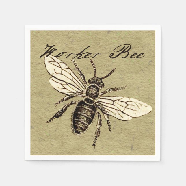 Vintage Worker Bee Insect Illustration Antique Napkin (Front)