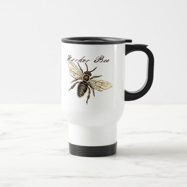 Vintage Worker Bee Insect Illustration Antique Travel Mug (Right)