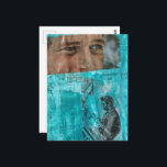 Vintage Working Man and Eyeballs on Blue Postcard<br><div class="desc">A random collage of vintage textbook papers and a vintage woodworking images from a book from 1950 with a vintage textbook page background with blue paints and another image from a vintage magazine from 1968</div>