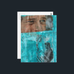 Vintage Working Man and Eyeballs on Blue Postcard<br><div class="desc">A random collage of vintage textbook papers and a vintage woodworking images from a book from 1950 with a vintage textbook page background with blue paints and another image from a vintage magazine from 1968</div>