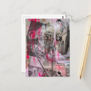 Vintage Working Men Hot Pink Black White Postcard