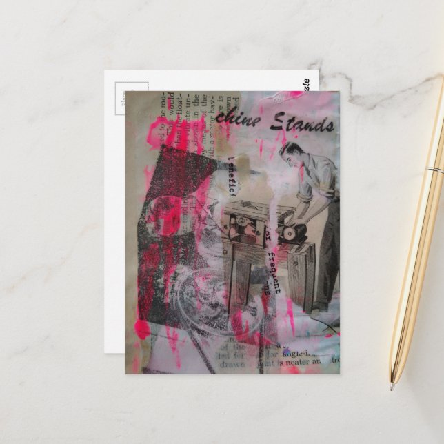 Vintage Working Men Hot Pink Postcard (Front/Back In Situ)