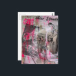 Vintage Working Men Hot Pink Stands Postcard<br><div class="desc">A random collage of vintage textbook papers and a vintage woodworking images from a book from 1950 and some smears of hot pink paints</div>