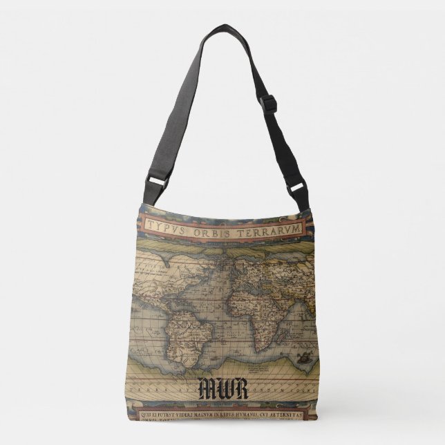Vintage World Atlas Map Crossbody Bag (Front)