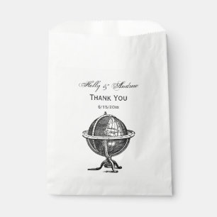 Vintage World Globe Lithograph Drawing BW Favour Bags