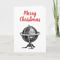 Vintage World Globe Lithograph Drawing BW