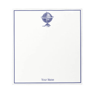 Vintage World Globe Lithograph Drawing Navy Notepad