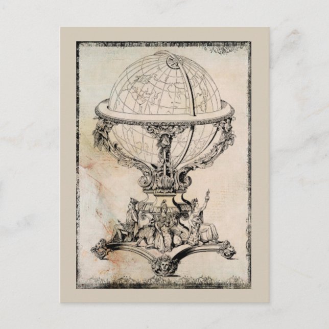 Vintage World Globe Map Print Postcard (Front)