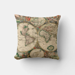 Vintage World Map 1689 Cushion