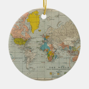 Vintage World Map 1910 Ceramic Tree Decoration