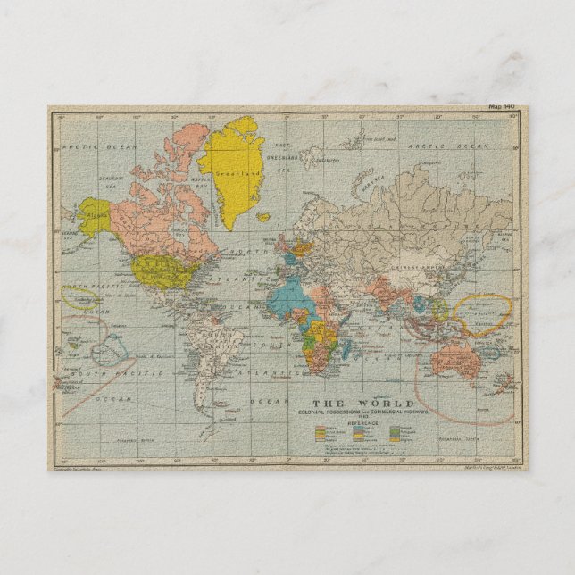 Vintage World Map 1910 V2 Postcard (Front)
