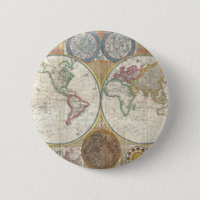 Vintage WORLD MAP 6 Cm Round Badge (Front)