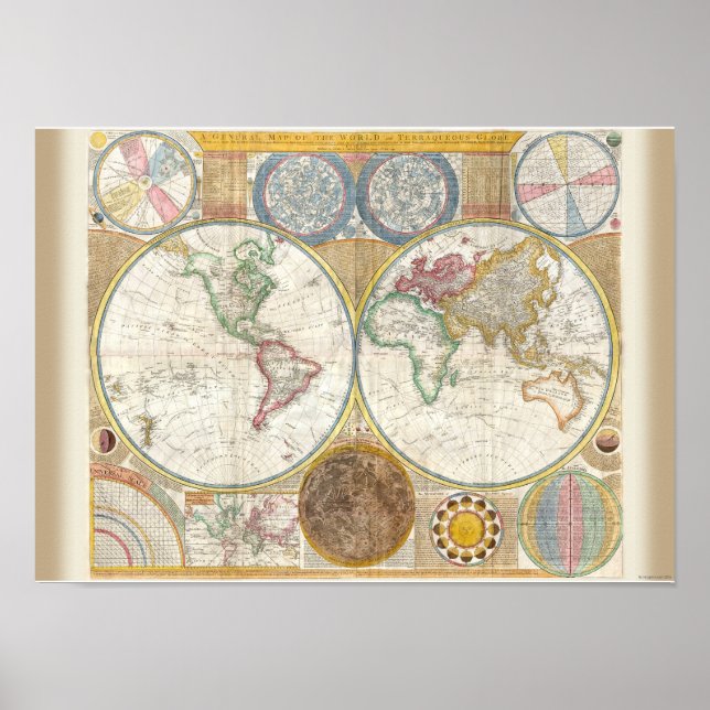 Vintage World Map and Astronomy Chart Exquisite (Front)
