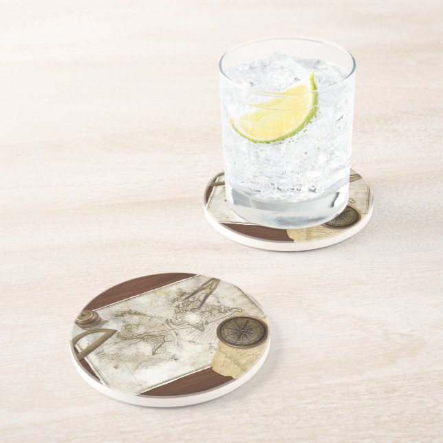 Vintage World Map And Tools Coaster (Side)