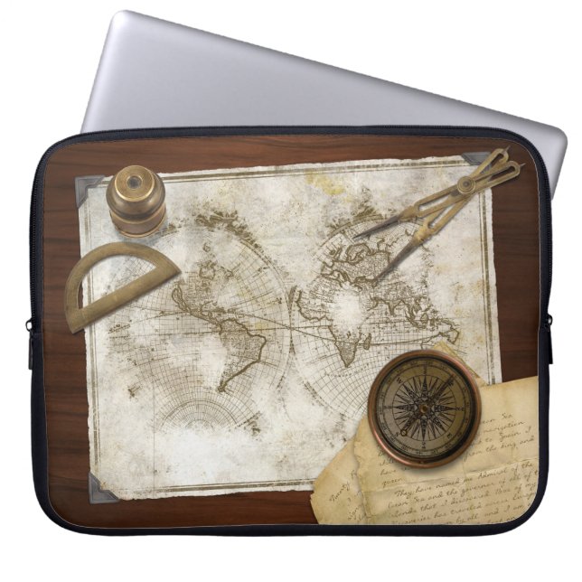 Vintage World Map And Tools Laptop Sleeve (Front)