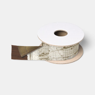 Vintage World Map And Tools Satin Ribbon