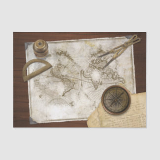 Vintage World Map And Tools Tissue Paper