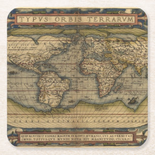 Vintage World Map Antique Atlas Square Paper Coaster
