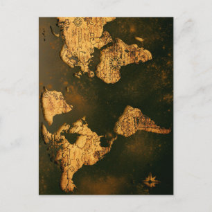 Vintage World Map Antique Cartography Art Holiday Postcard