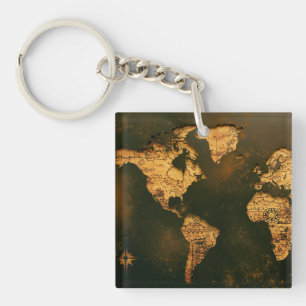 Vintage World Map Antique Cartography Art Key Ring