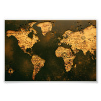 Vintage World Map Antique Cartography Art